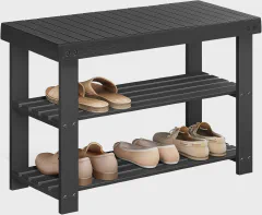 SONGMICS Shoe Rack Bench, 3-Tier Bamboo Shoe Storage Organizer with Seat, for Entryway, Hallway, Living Room, Natural and White ULCSB07N