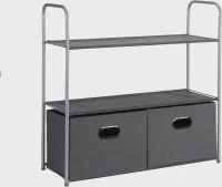 Amazon Basics Freestanding Closet Organizer with Fabric, Sturdy Steel Frame, 4 Shelves and 1 Hanging Rod, Easy Assembly - 60L x 17.7W x 68H, Gray/Black