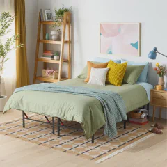 Amazon Basics Bed Frame with Storage, Foldable Metal Platform, Sturdy Steel, No Box Spring Needed, 14-inch High, Tool-Free Setup, Noise Free, Easy Assembly, Queen Size, Black