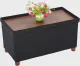 30 Inches Storage Ottoman Bench, Storage Bench with Wooden Legs for Living Room Ottoman Foot Rest Removeable Lid for Bedroom End of Bed, Linen Fabric, Folding Black Ottoman