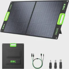 EBL Solar Panel 100W Portable Solar Panel (Upgraded) for 240/300/500/1000/1500/2000 Power Station, with Adjustable Kickstand and Parallel Cable, Waterproof IP65 for Outdoor Camping Hiking RV Trip