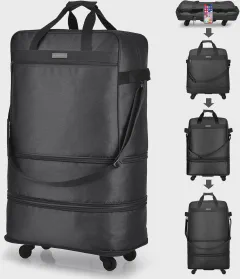 Hanke Suitcases with Wheels Expandable Foldable Luggage Bag Suitcase Collapsible Rolling Travel Bag Duffel Bag for Men Women Lightweight Suitcases without Telescoping Handle, Black
