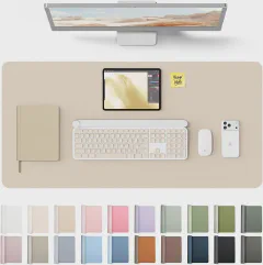 YSAGi Leather Desk Pad Protector, Large Mouse Pad, Non-Slip PU Leather Desk Blotter, Waterproof Writing Pad for Office and Home (31.5" x 15.8", Eggshell)