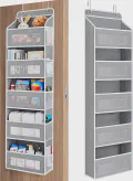 JARLINK Over The Door Organizer Storage, 5 Shelf Hanging Door Organizer with 5 Large Capacity Pockets, Anti Tilt 44 lb Load Behind Door Storage for Bedroom, Bathroom, Pantry, Nursery, (Grey)