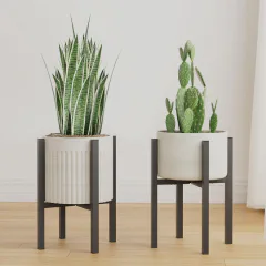 Linpla 2-Pack Adjustable Metal Plant Stand Indoor Outdoor - Fits 8 to 12 Inches Pots - Mid Century Modern Planter Stand Black Flower Pot Holder Home Decor for Gardening Gifts