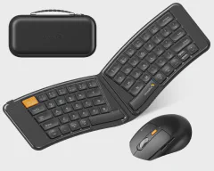 ProtoArc Ergonomic Foldable Keyboard Mouse, XKM03 Portable Folding Bluetooth Keyboard Mouse Combo for Business and Travel, Split Design, 3 Bluetooth, Rechargeable, for iPad, Tablet, iPhone, Laptop