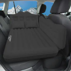 DikaSun car air mattress inflated in the back seat of a Sprinter van with 12V electric pump running