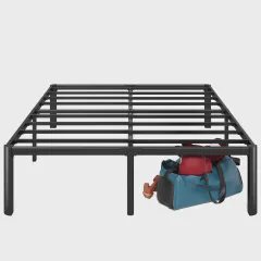 Zinus Van 16in King metal platform bed in a low-roof camper, low clearance, steel slats visible