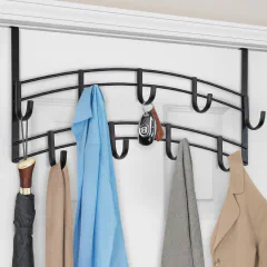 LYNK Professional Home Over the Door Hooks - 9 Hook - Heavy Duty Chrome Over The Door Hanger for Coats, Towels, Bags - Door Mounted Coat Rack