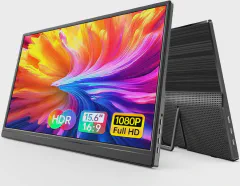 WGK 15.6 inch Portable Monitor 1080P FHD Travel Display HDMI/USB-C Compatible with Laptops, Desktops, Phones, PS, Mac, Xbox, Switch, and Other Gaming Devices Includes Stand and Speakers VESA