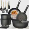 Astercook 21 Pcs Pots and Pans Set Non Stick, Ceramic Cookware Set Detachable Handle, RV Kitchen Cooking Set Removable Handles, Oven Safe, Induction Ready, Stackable, Black, Fathers Day Gift for Men