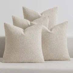 MIULEE Pack of 4 Decorative Textured Boucle Throw Pillow Covers 18x18 Inch Beige Accent Solid Pillow Cases Soft Couch Cushion Covers for Modern Farmhouse Boho Chair Sofa Bed Livingroom Home Decor