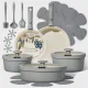 Carote 20pcs Ceramic Cookware Set with Detachable Handles, Pots and Pans Set Non Stick, RV Kitchen Cooking Pot and Pan, Dishwasher Safe, Non-toxic Induction Cookware PFAS and PFOA Free, Grey