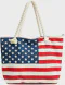 American Flag Canvas Tote Bag with Zipper — Patriotic Travel Shoulder Bag