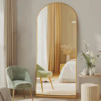 DUMOS 64"x21" Arched Full Length Floor Mirror, Full Body Mirror with Stand, Shatterproof Tempered Glass, Modern Aluminum Alloy Frame, Free Standing or Leaning for Home Decor, Gold